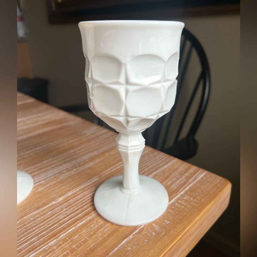 Indiana Glass Constellation Pattern White Milk Glass Water Wine Goblet. -2 - Picture 4 of 16